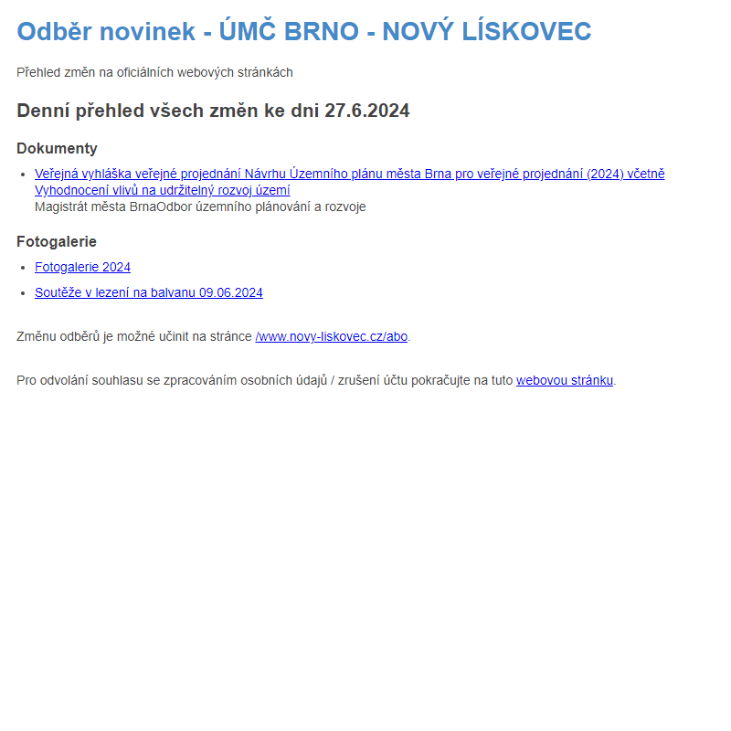 Odběr novinek ze dne 27.6.2024