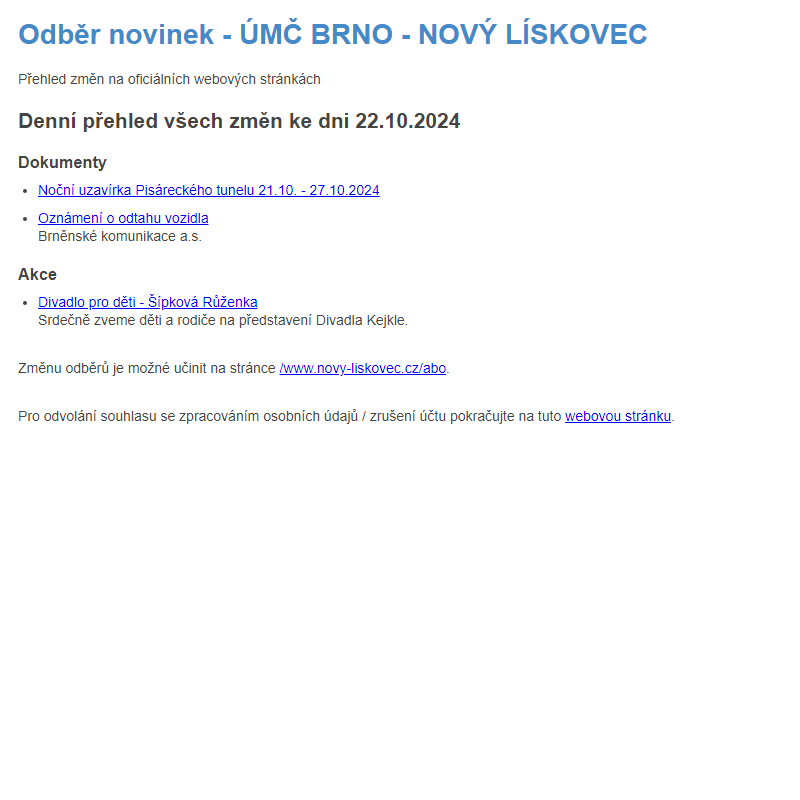 Odběr novinek ze dne 22.10.2024