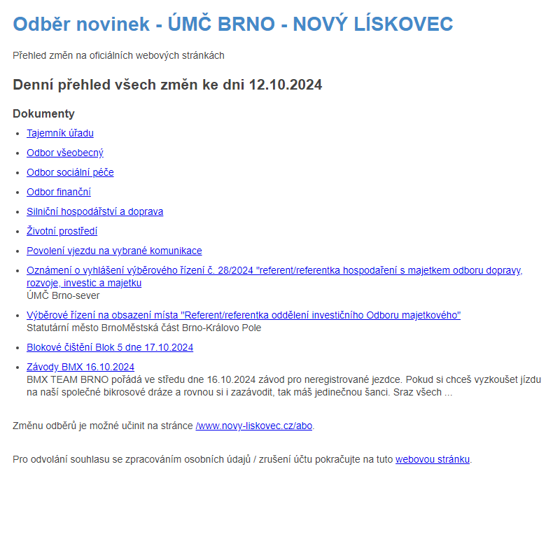 Odběr novinek ze dne 12.10.2024