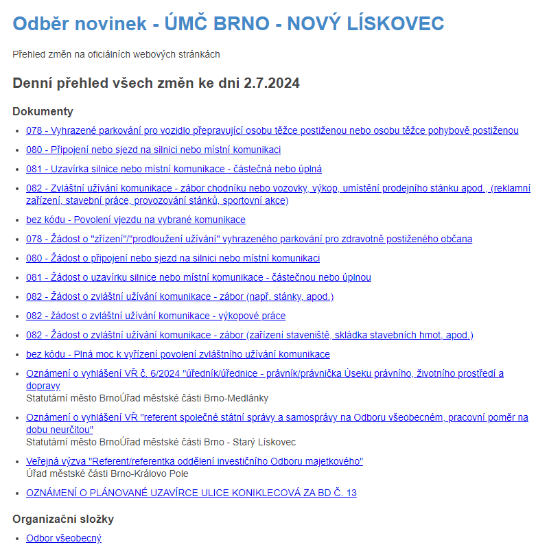 Odběr novinek ze dne 2.7.2024