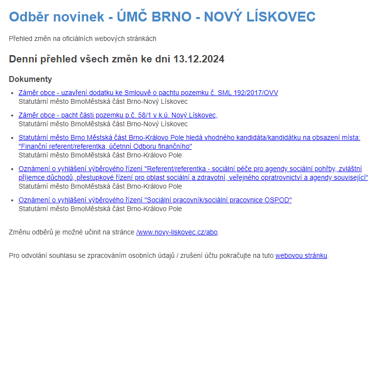 Odběr novinek ze dne 13.12.2024