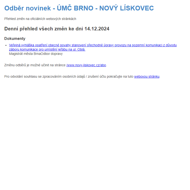 Odběr novinek ze dne 14.12.2024