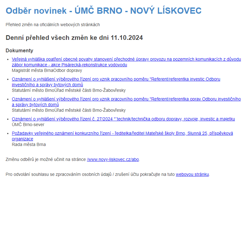 Odběr novinek ze dne 11.10.2024