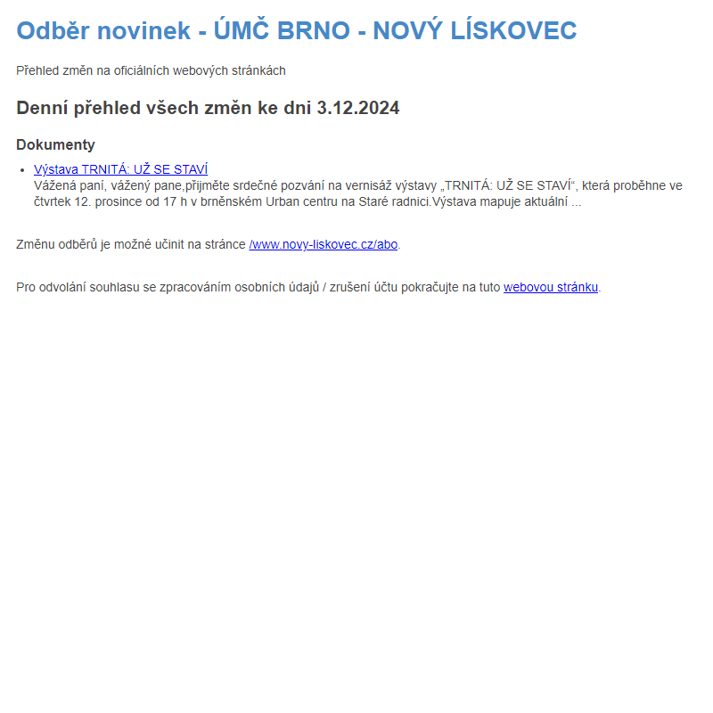 Odběr novinek ze dne 3.12.2024