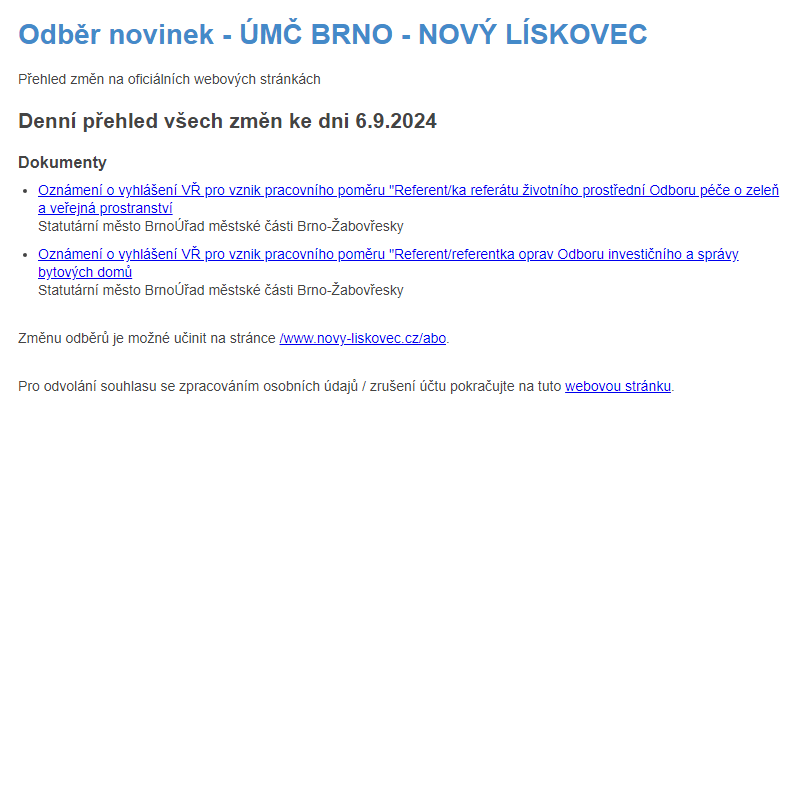 Odběr novinek ze dne 6.9.2024