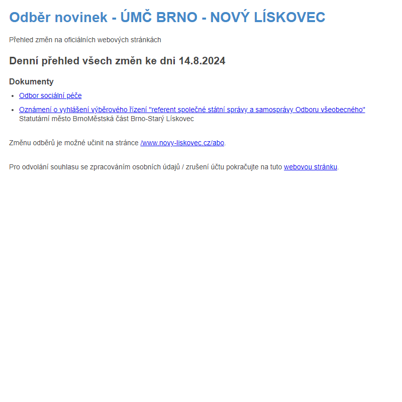 Odběr novinek ze dne 14.8.2024