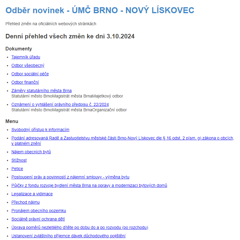 Odběr novinek ze dne 3.10.2024