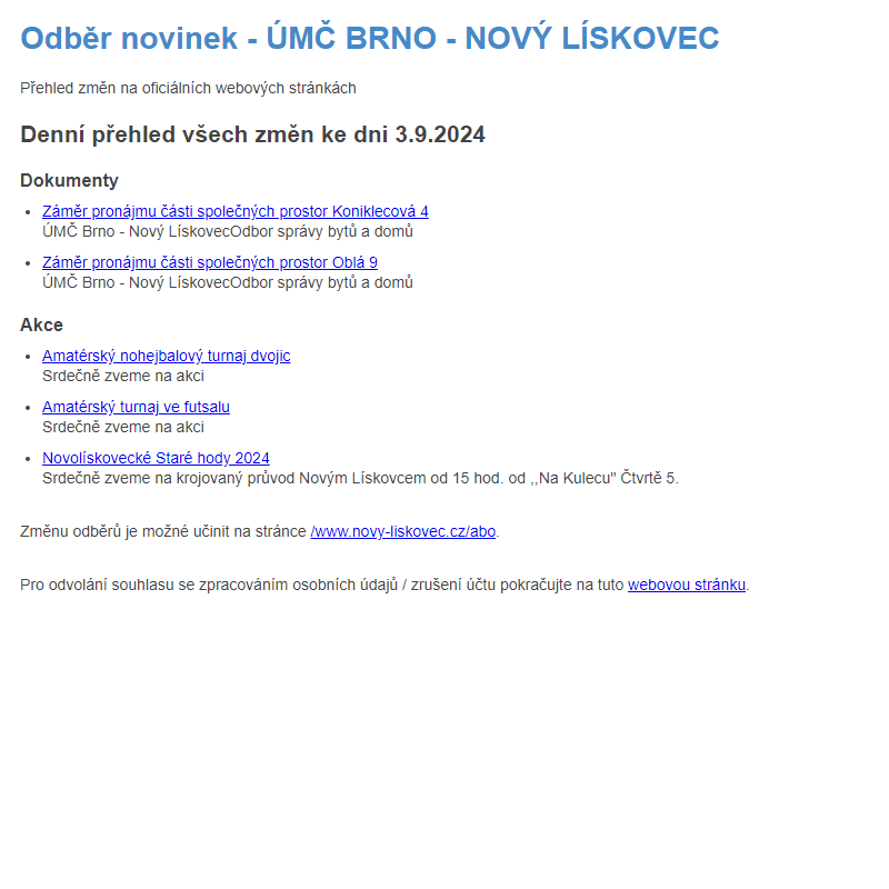 Odběr novinek ze dne 3.9.2024