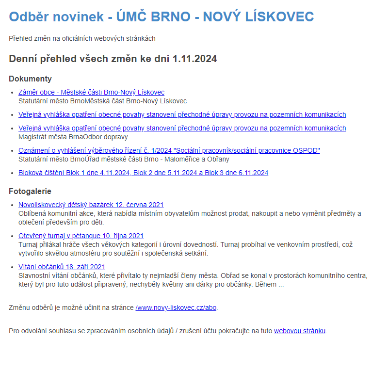 Odběr novinek ze dne 1.11.2024