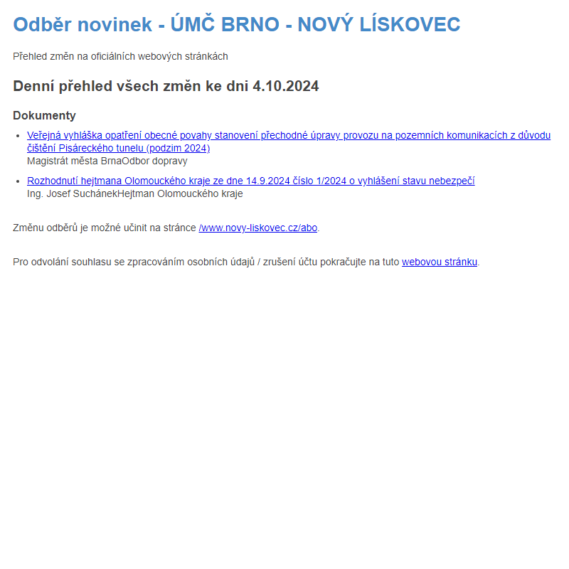 Odběr novinek ze dne 4.10.2024