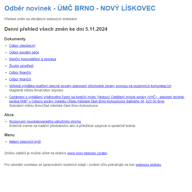 Odběr novinek ze dne 5.11.2024