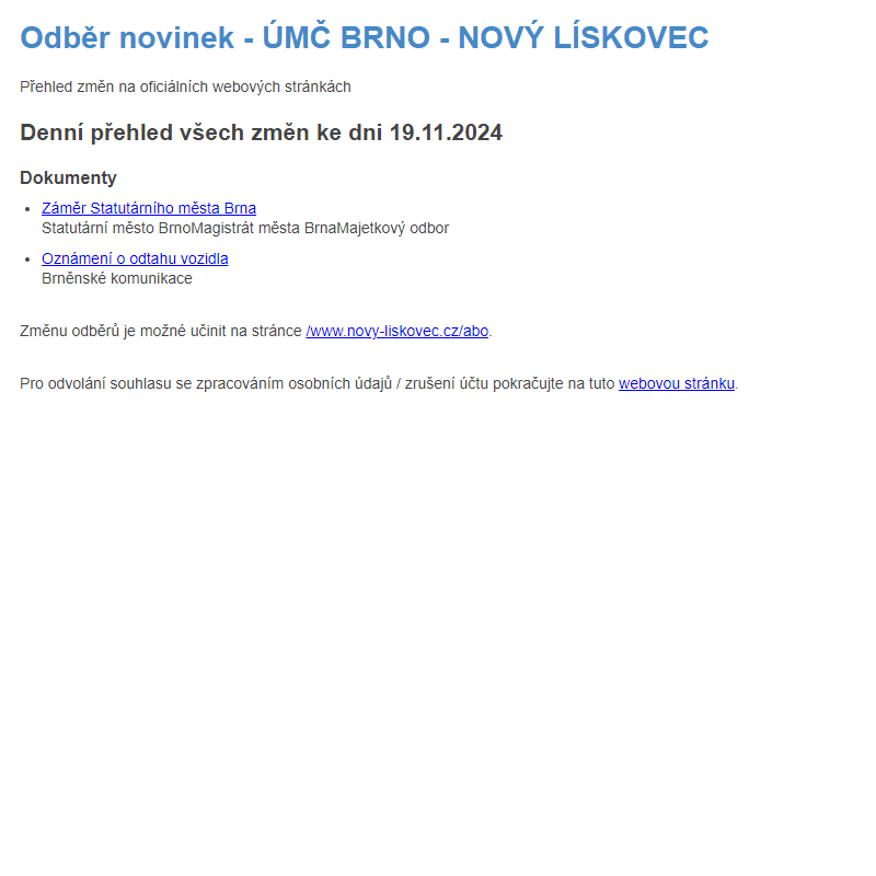 Odběr novinek ze dne 19.11.2024