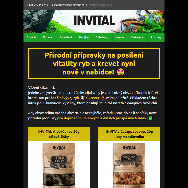 Přírodní přípravky na posílení vitality ryb_ a krevet_ nyní nově v nabídce!