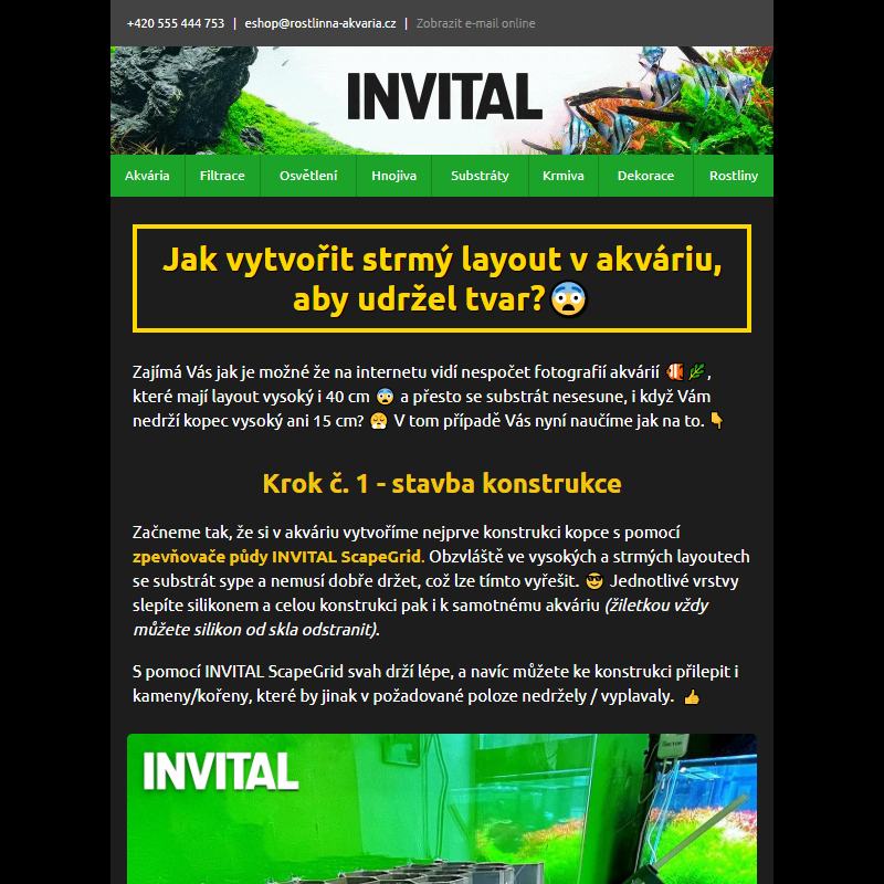 Jak vytvořit strmý layout v akváriu, aby udržel tvar? _