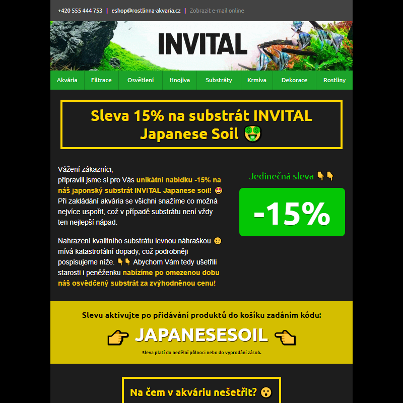 Sleva 15% na akvarijní substrát INVITAL Japanese Soil __