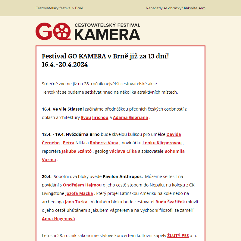 Zveme vás na cestovatelský festival GO KAMERA 2024!
