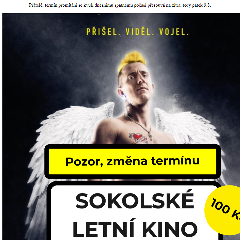 Sokolské letní kino - Vyšehrad:Fylm - změna termínu