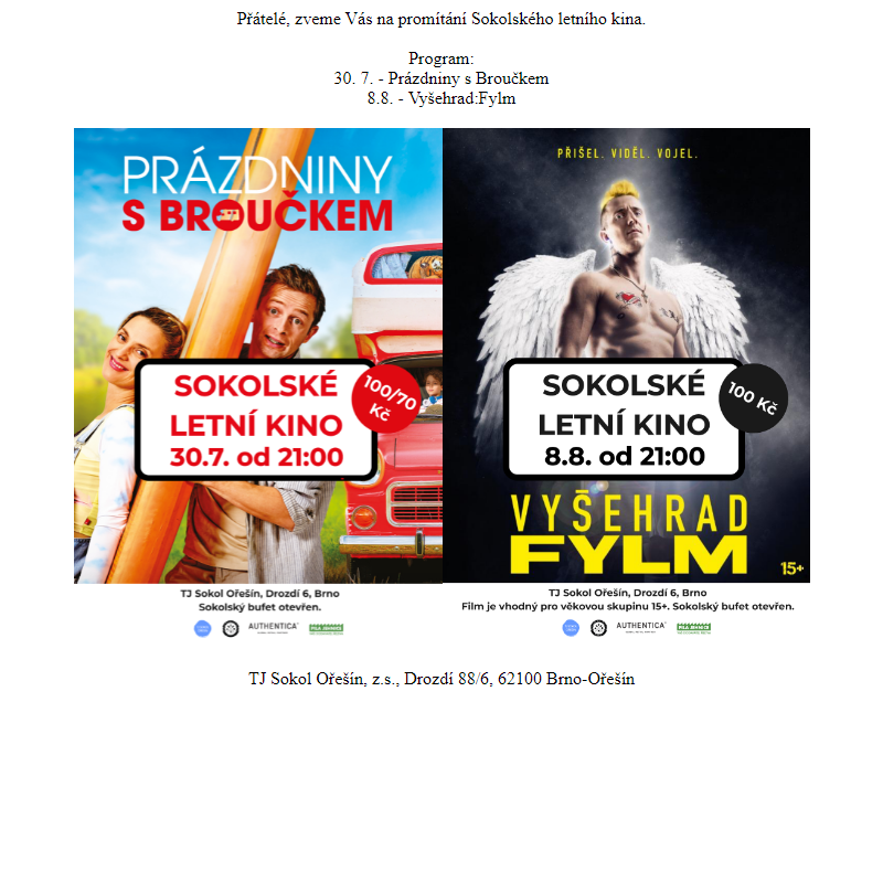 Sokolské letní kino - program