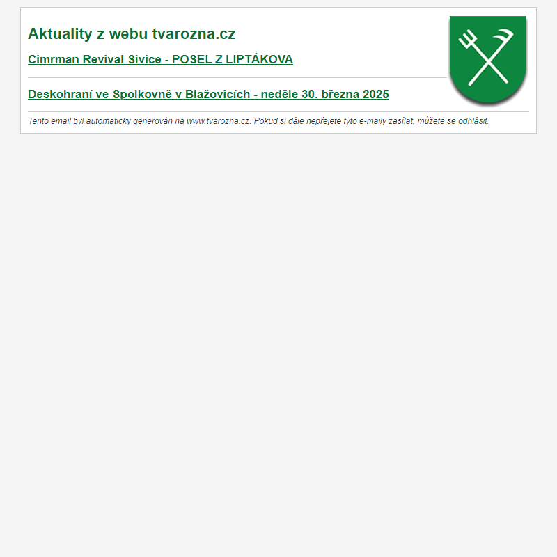 Aktuality z webu tvarozna.cz
