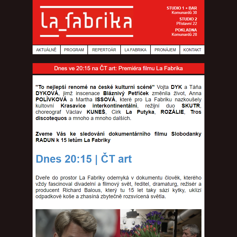Dnes ve 20:15 na ČT art: Premiéra filmu La Fabrika