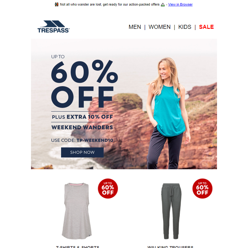 Up to 60% off + Extra 10% off Hike into the Weekend