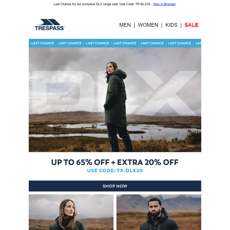 Up to 65% Off + Extra 20% Off DLX