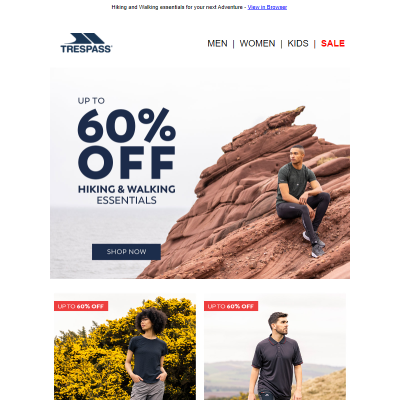 Up to 60% off Walking & Hiking Essentials
