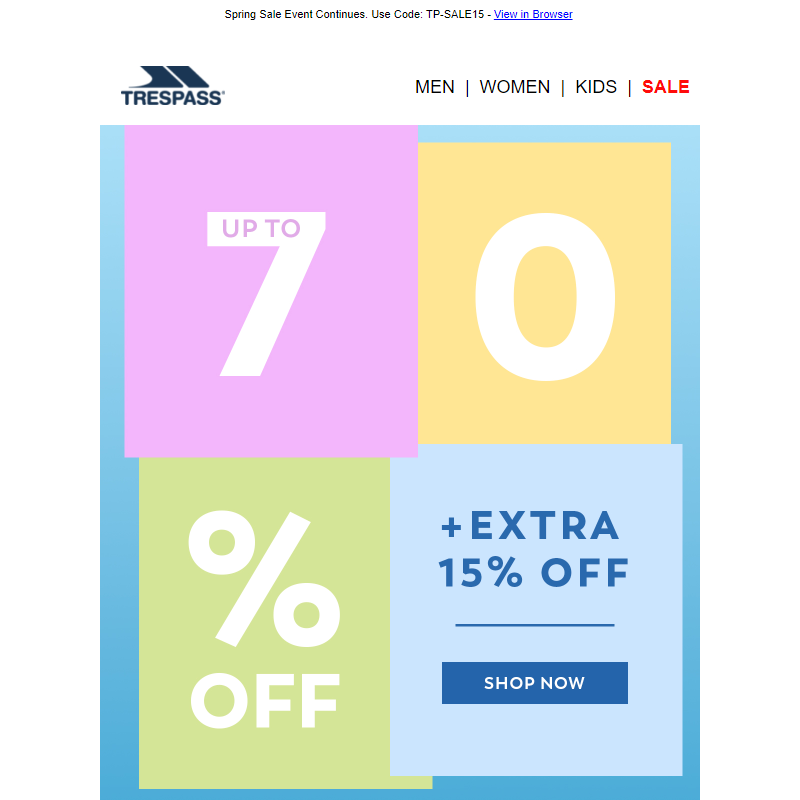 __ Up to 70% off + Extra 15% Off