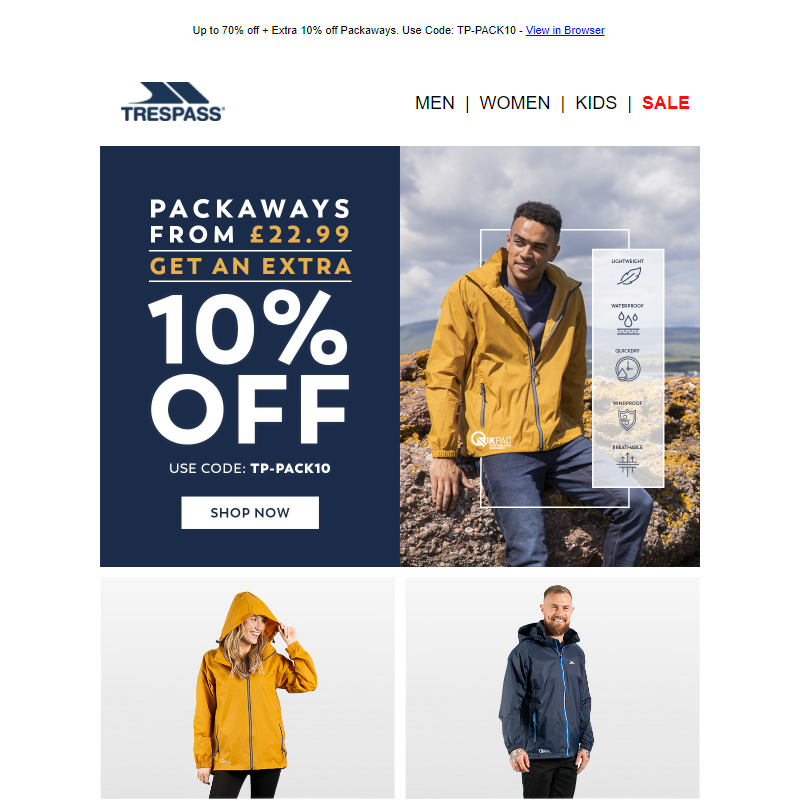 From _22.99 | Packaway Jackets