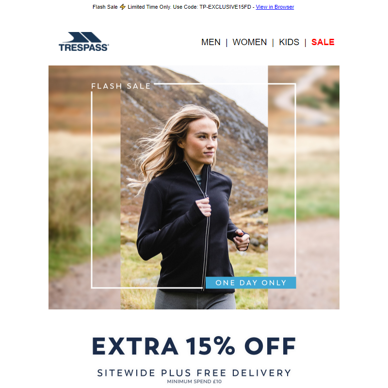 One Day Only _ Extra 15% Off + Free Delivery