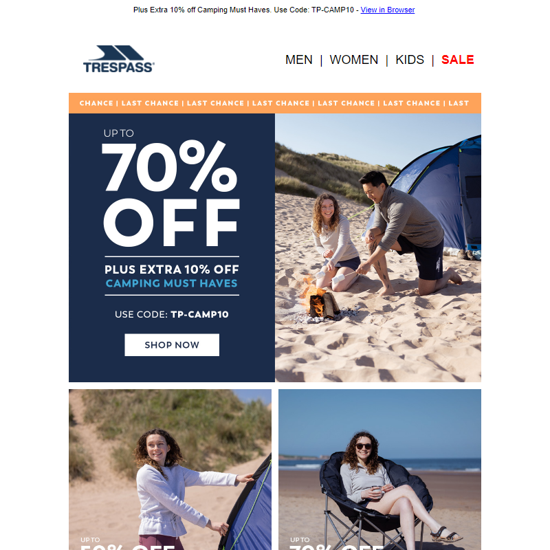 Last Chance | Up to 70% off Camping