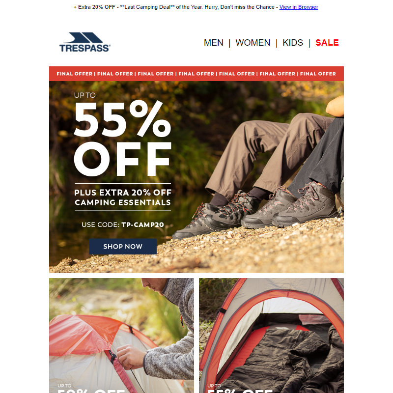 FINAL OFFER | Up to 55% OFF Camping