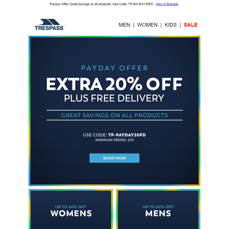 Extra 20% Off + Free Delivery Sitewide