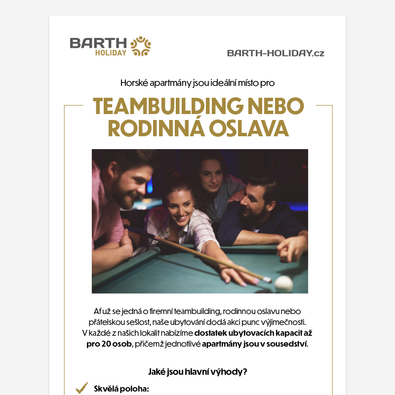 Neobyčejné apartmány pro vaše akce: teambuilding i oslavy