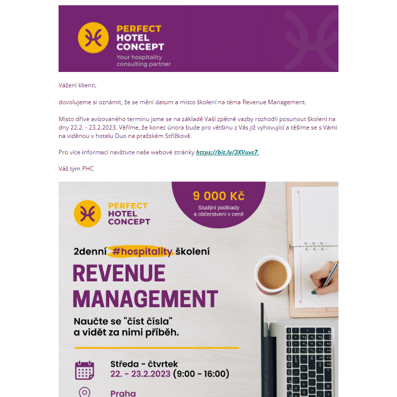 Školení Revenue Management - změna termínu a místa konání