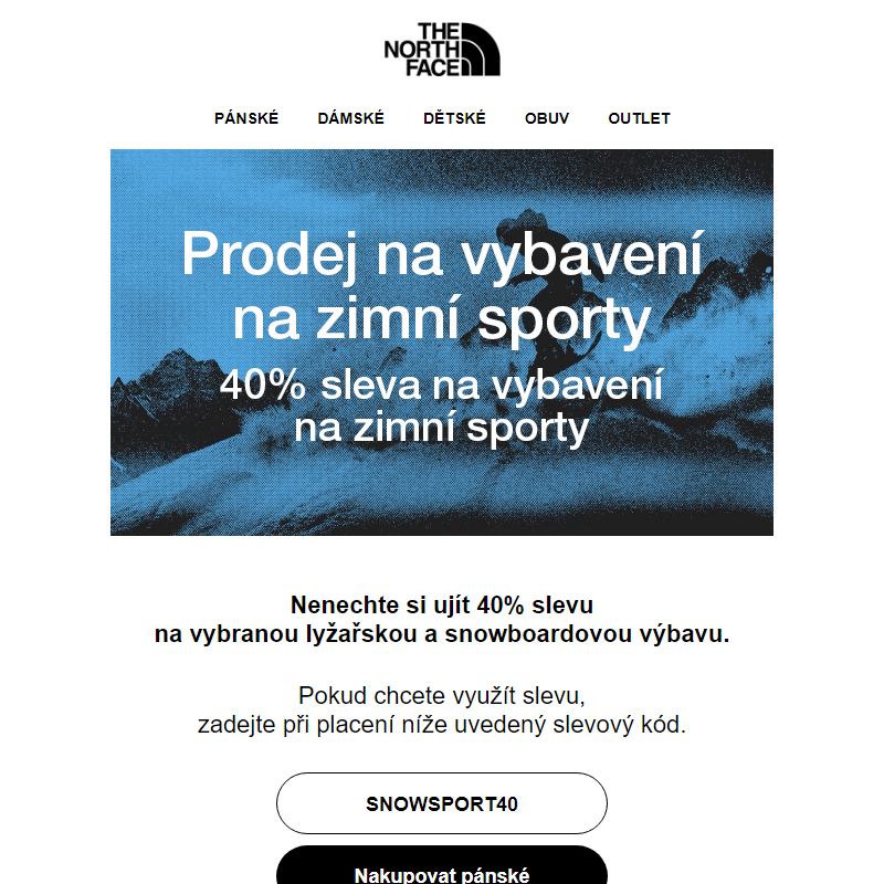 40% sleva na vybavení na zimní sporty - nezmeškejte ji