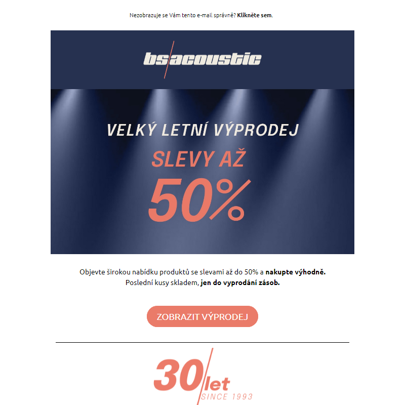 Velký letní výprodej! Nakupte produkty se slevou až do 50%