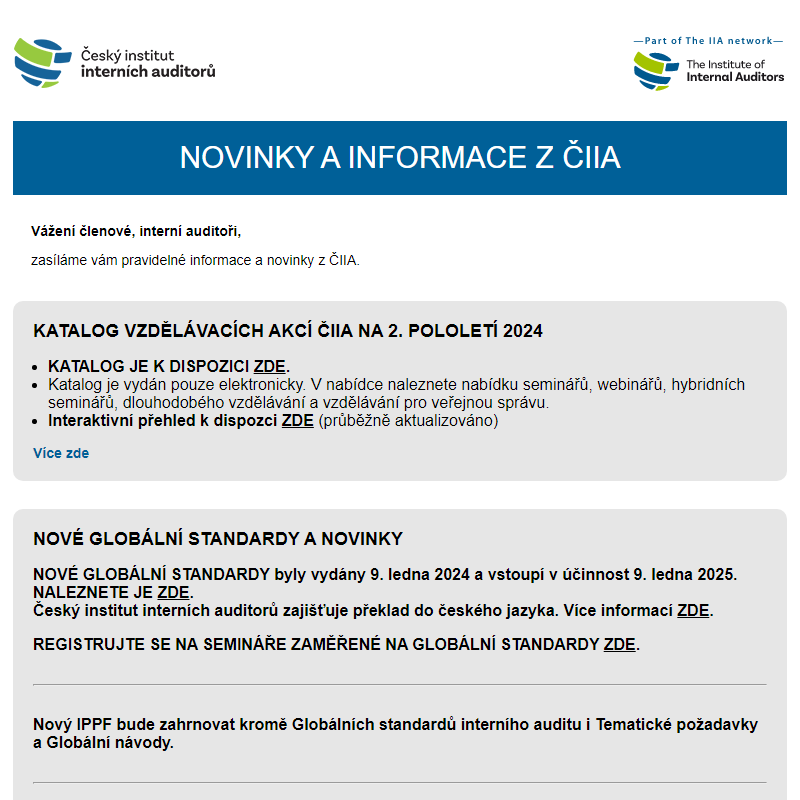 NOVINKY A INFORMACE Z ČIIA