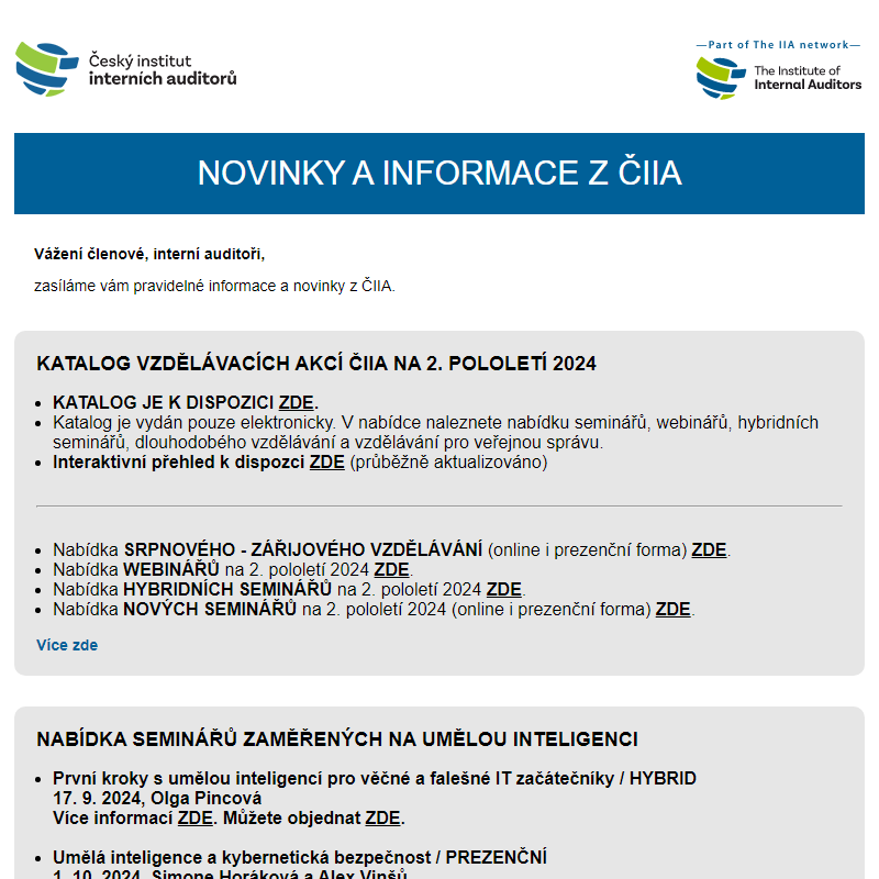 NOVINKY A INFORMACE Z ČIIA