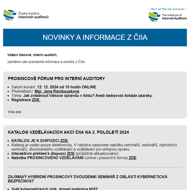 NOVINKY A INFORMACE Z ČIIA