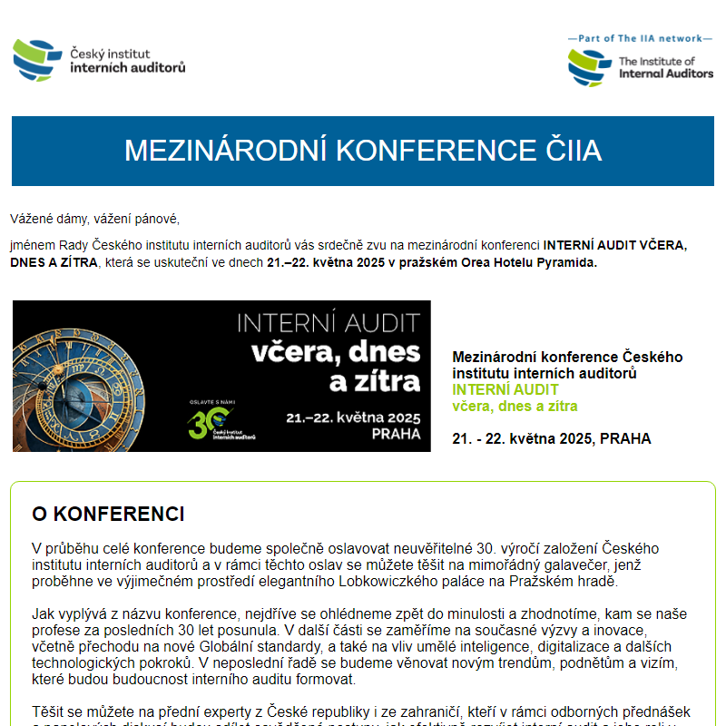 MEZINÁRODNÍ KONFERENCE ČIIA V PRAZE 21. - 22. 5. 2025