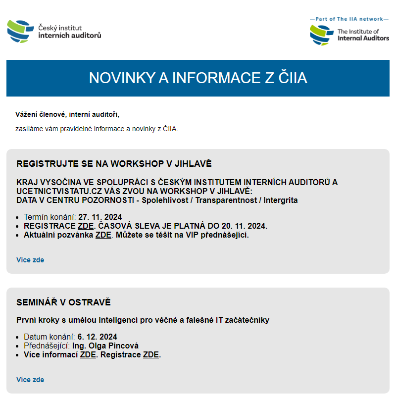 NOVINKY A INFORMACE Z ČIIA