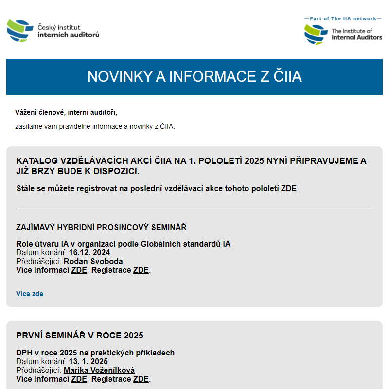 NOVINKY A INFORMACE Z ČIIA