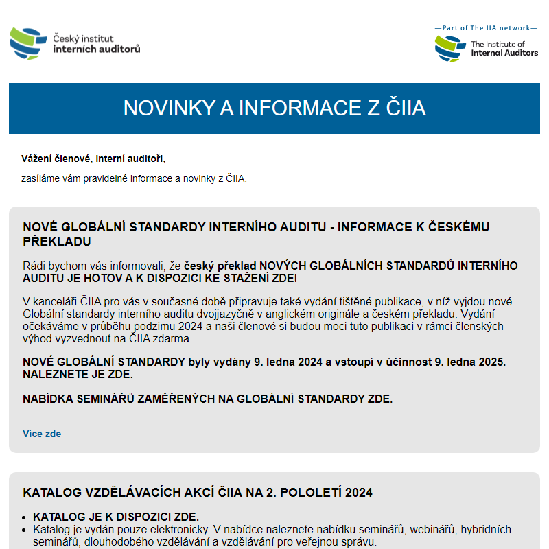 NOVINKY A INFORMACE Z ČIIA