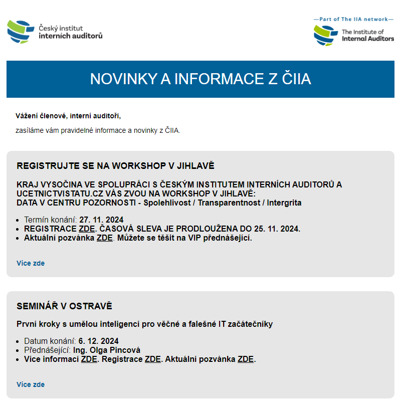 NOVINKY A INFORMACE Z ČIIA