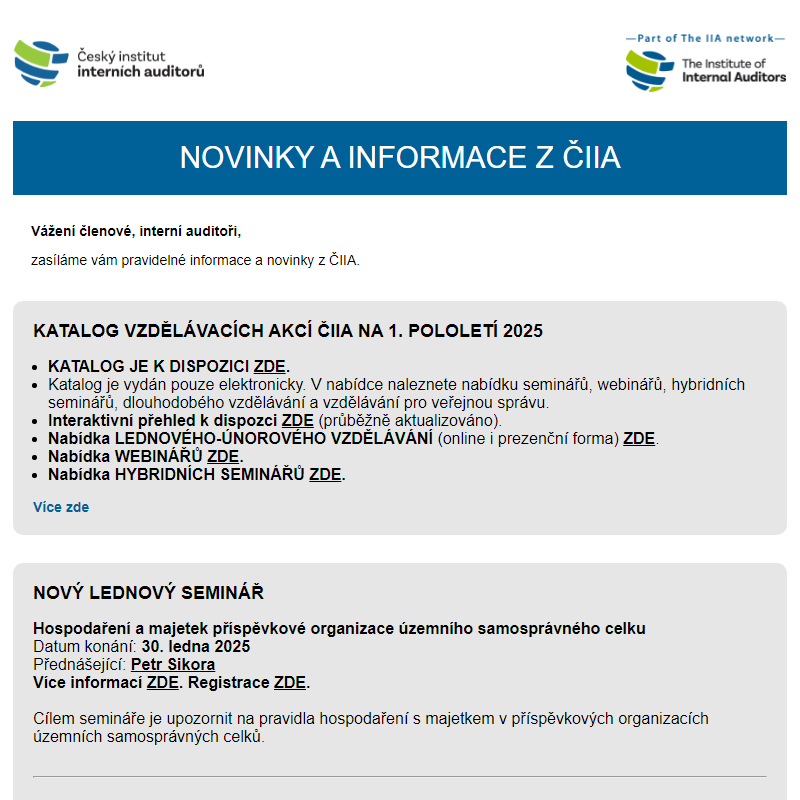 NOVINKY A INFORMACE Z ČIIA