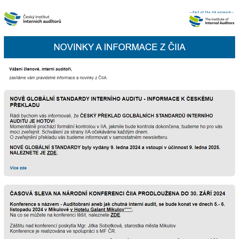 NOVINKY A INFORMACE Z ČIIA