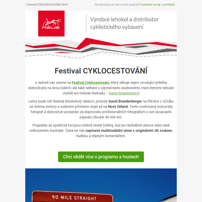 Pozvánka na Festival Cyklocestování: Setkání s Davidem Brandenbergem a dalšími dobrodruhy!