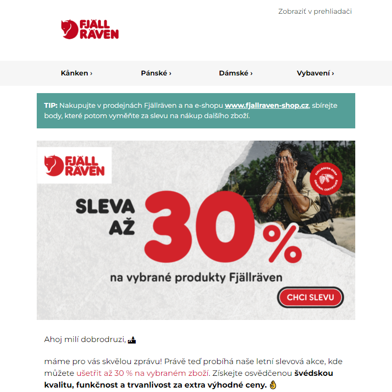 Letní sleva až 30 % na Fjällräven _