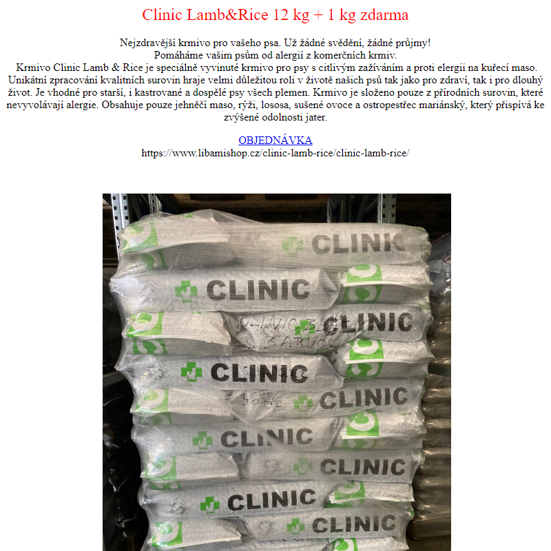 Akce - Clinic Lamb&Rice 12+1 kg ve staré ceně